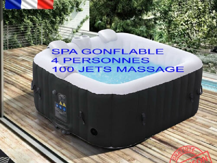 Spa Gonflable Intérieur Extérieur 4 Personnes 154 x 154 cm 100 Jets De Massage