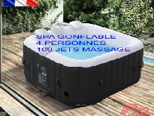 Spa Gonflable Intérieur Extérieur 4 Personnes 154 x 154 cm 100 Jets De Massage
